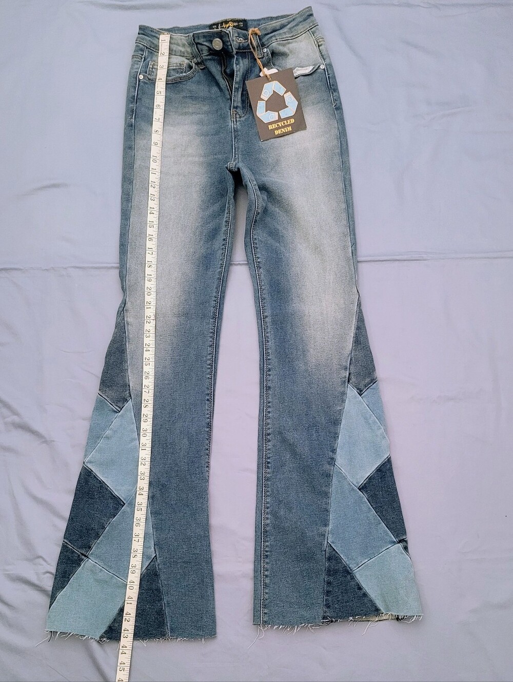 Indigo Rein Blue Patchwork Flare Jeans